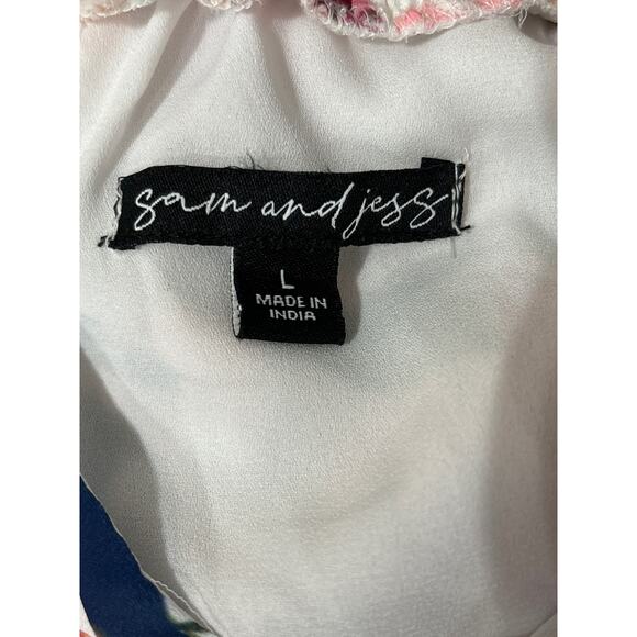 Sam And Jess NWT Tiered Mini Dress Size L White Pink Peach Smocked Sleeveless - Picture 7 of 8